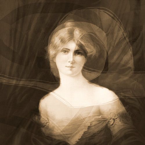 Vintage portret van een jonge vrouw in warm omberbruin.