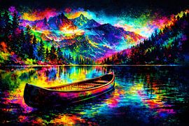 Canoe in a kaleidoscope of colours – Canoe on Chromatic Lake by ButterflyPix