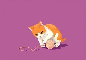 Katze spielt mit Wollknäuel.