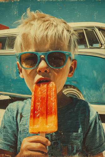 Retro-Pop-Art-Porträt eines Jungen mit Eis am Stiel