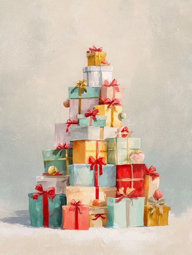 Arbre de Noël avec des cadeaux aux couleurs chaudes et festives