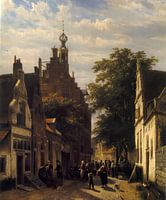 Figuren in een straat in Delft - Cornelis Springer