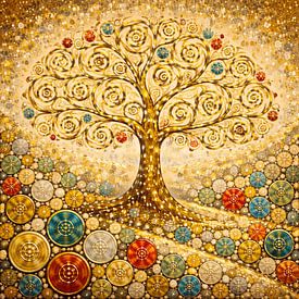 Arbre de vie or rouge bleu sur Claudia Gründler