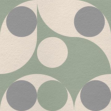 Moderne abstracte minimalistische kunst met geometrische vormen in retrostijl in groen en grijs van Dina Dankers
