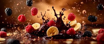 Focus op fruitige chocolade spatten van Poster Art Shop