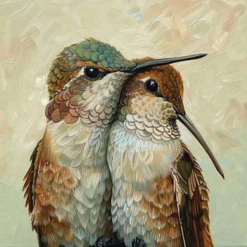 Hummingbird Art | Tender Beak Caress Tale sur Blikvanger Schilderijen