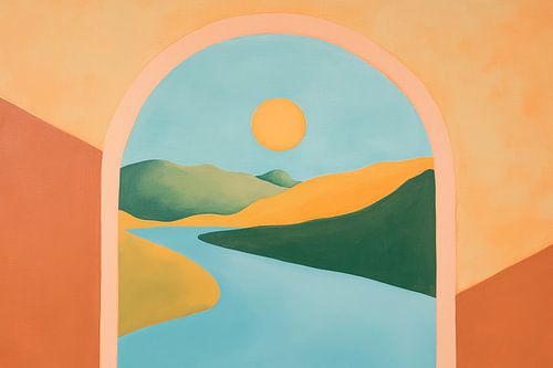 Landschapsraam met uitzicht op de zon