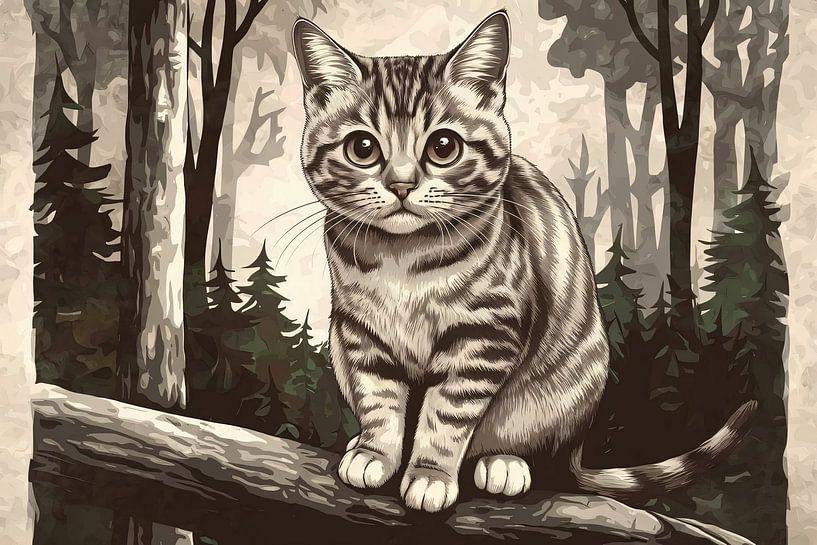 Cute cat in the forest by Art & Soul Creations