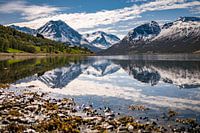 A lake with mountain scenery in Tromsø, Norway