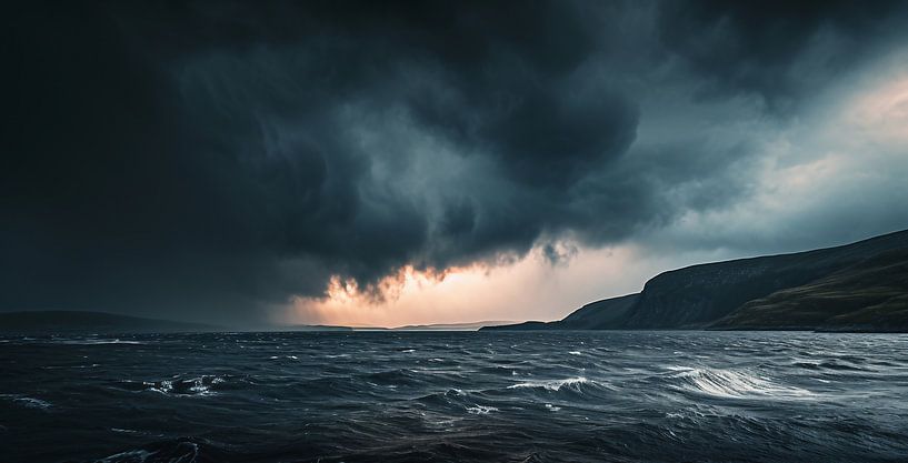 Stormachtig waterlandschap van fernlichtsicht