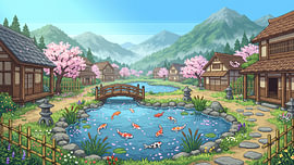 Serene Koi Village — Japanese Spring Pixel Art by my pixel art