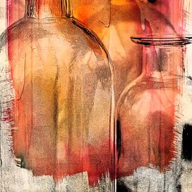 Digitaal schilderij, Flessen in rood. van Ellen Driesse