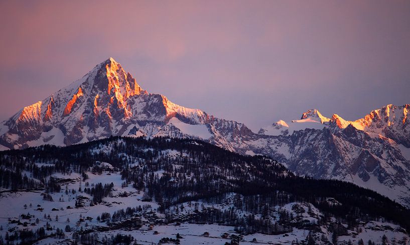 Alpenglow Bietschhorn Swiss Alps by Menno Boermans