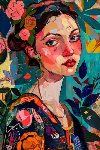 Junge Frau inmitten von Blumen