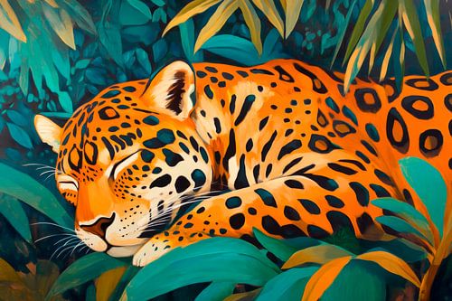Slapende jaguar in de jungle