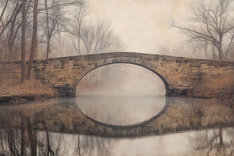 Old stone bridge in fog by Imperial Art House