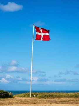 De vlag van Denemarken met blauwe lucht van Rico Ködder