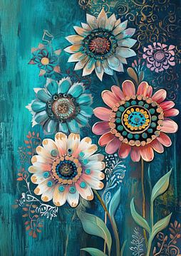 Türkisfarbene Blumenkunst von Wunderbare Kunst