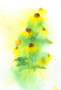 Gele Rudbeckia Aquarel Schilderij van Karen Kaspar