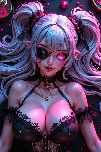 NEON PIRATE – Sexy Anime Girl als eenoogige Piratenvrouw