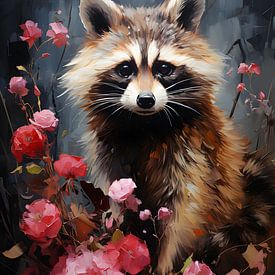 Raccoon with wild flowers by ColorCat