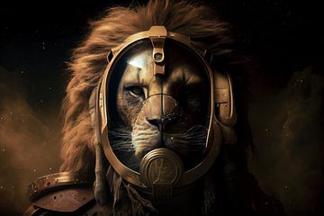 De leeuw met het masker van Digitale Schilderijen