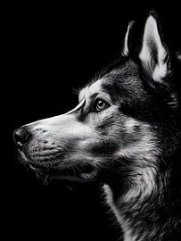 Husky - Expressive black and white animal portrait by drdigitaldesign