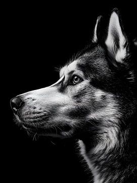Husky - Expressive black and white animal portrait