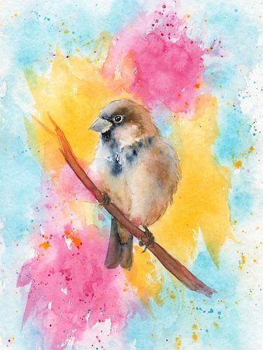 Vriendelijke mussen op een tak – deel drie