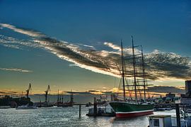 Hamburg - view of a sailing ship in the harbor by Jörg B. Schubert