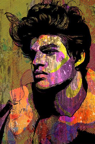 Mannelijk model met trendy kapsel in mixed media style