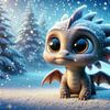 Erster Schnee: Drache entdeckt den Winterzauber von artefacti