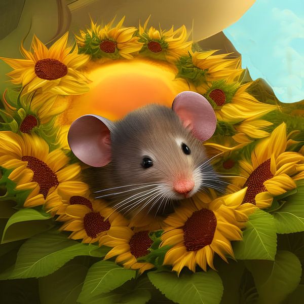 Mouse between sunflowers by Babetts Bildergalerie