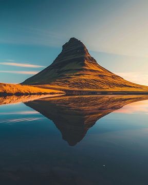 Spiegelwereld van een IJslandse berg van fernlichtsicht