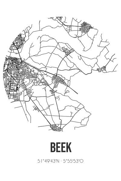 Beek (Gelderland) | Landkaart | Zwart-wit van Stad & Wand
