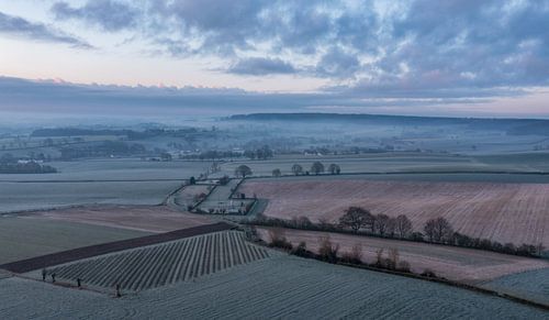 Luchtfoto van Epen tijdens het blauwe uurtje