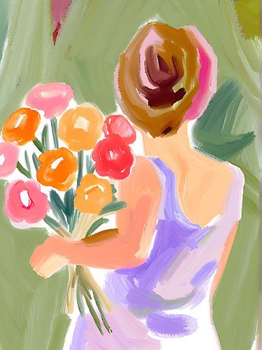 Vrouw met bloemen in haar armen