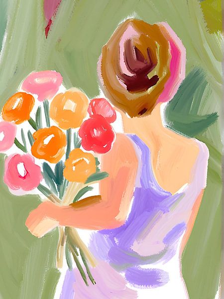 Vrouw met bloemen in haar armen van Kim Karol / Ohkimiko