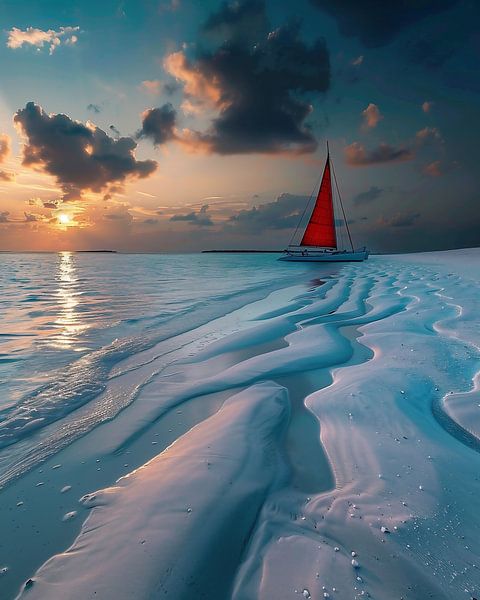 Zonsondergang bij de boot van fernlichtsicht