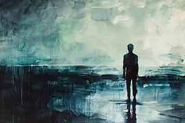 Abstraktes Gemälde eines Mannes in einer Landschaft von Art & Soul Creations