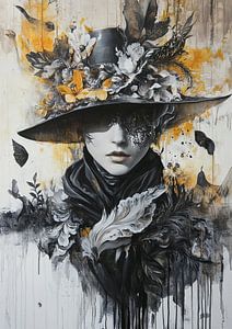 Portrait mystérieux d'une femme au chapeau noir