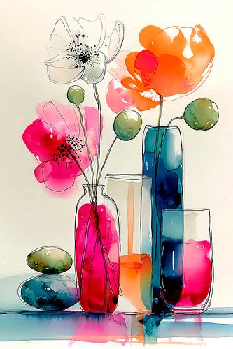 Komposition mit bunten Vasen