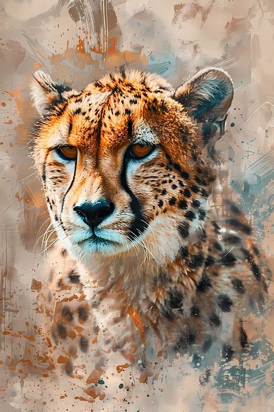 Digitale kunst van cheetah met abstracte achtergrond van Art & Soul Creations
