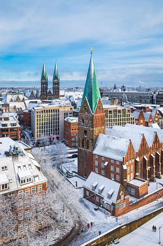 Oude binnenstad van Bremen, Duitsland op een winterse dag