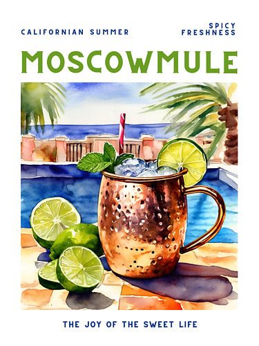 Poster Moscow Mule drinken bij het zwembad, aquarel