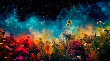 Wildblumenfeld mit Sternenhimmel von Maarten Knops
