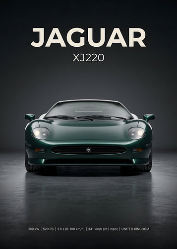 Jaguar XJ220, vooraanzicht, studiofoto