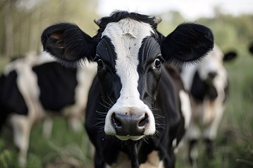 Zwart-witte koe in close-up buitenomgeving