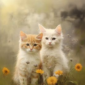 Vrolijke Kittens in Zonovergoten Weide van Emil Husstege
