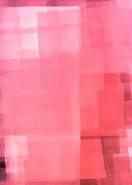 Abstracte vormen en lijnen in neonroze, rood, paars. van Dina Dankers